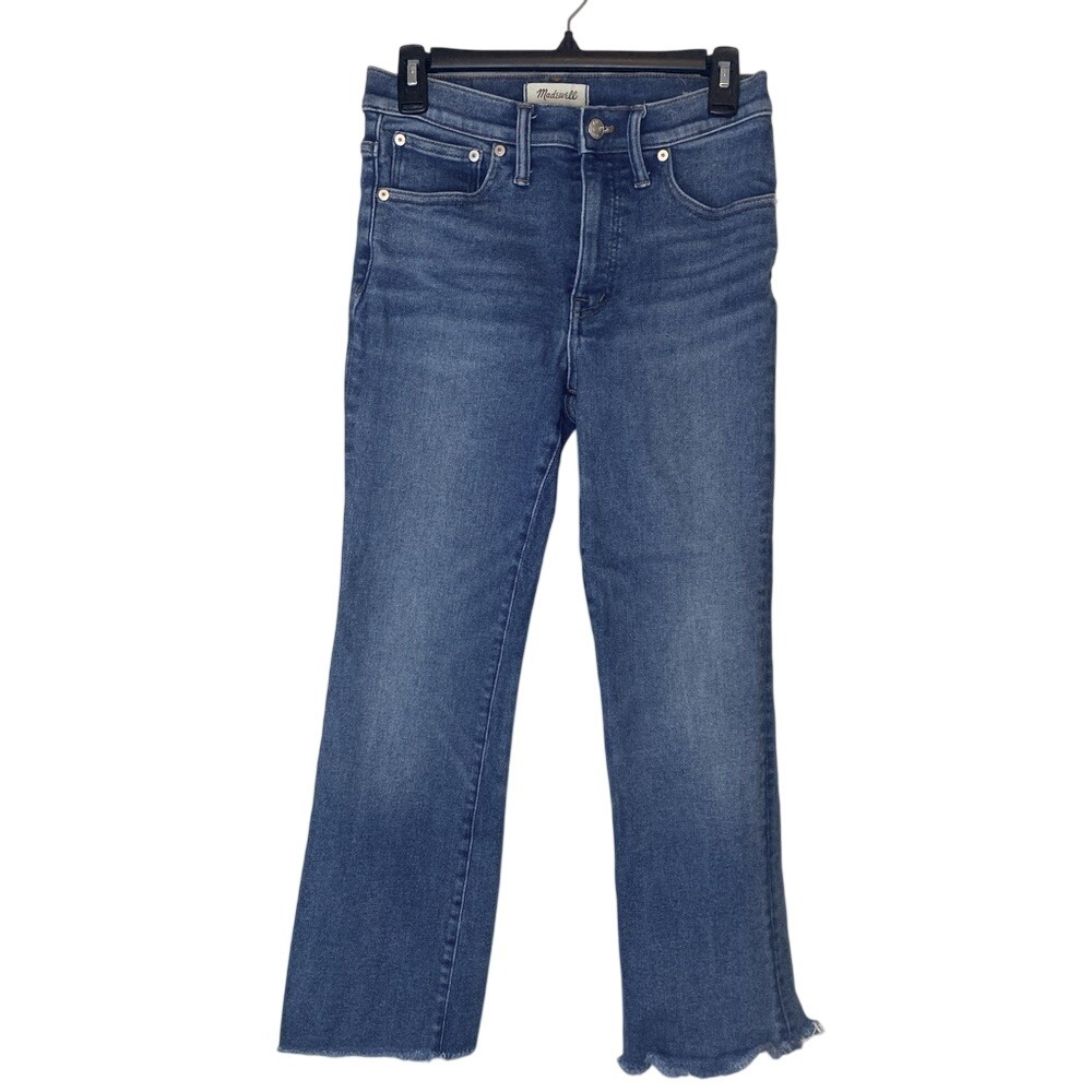 Madewell Cali‎ Demi Boot Classic Straight Leg Blue Jeans Raw Hem Size 27